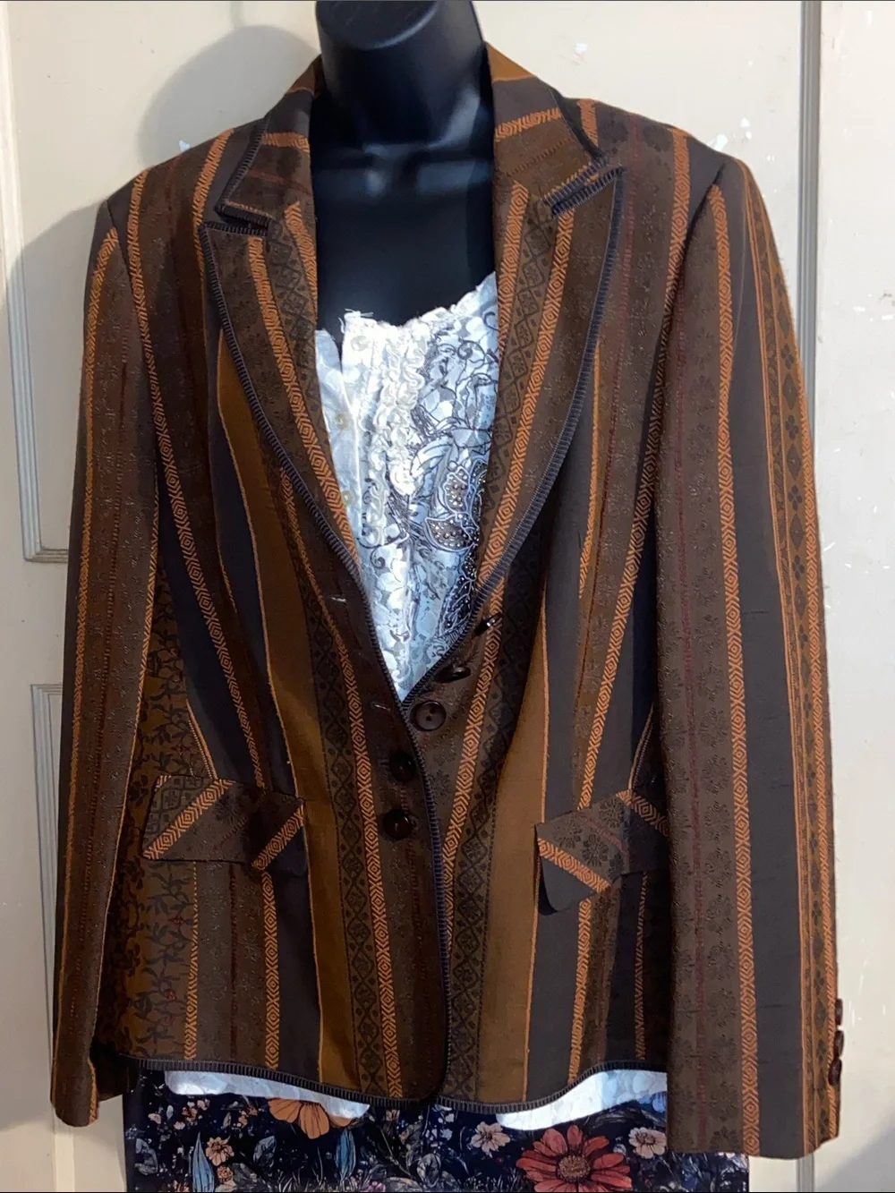 Y2K BASLER AUTUMN BLAZER Brown Rust Stripes (2004-2009)